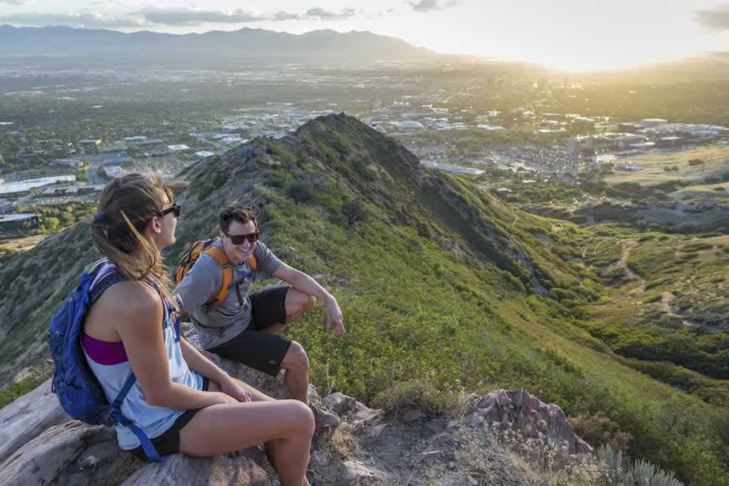 Hikers at rest on the Living Room Lookout Trail near Salt Lake City